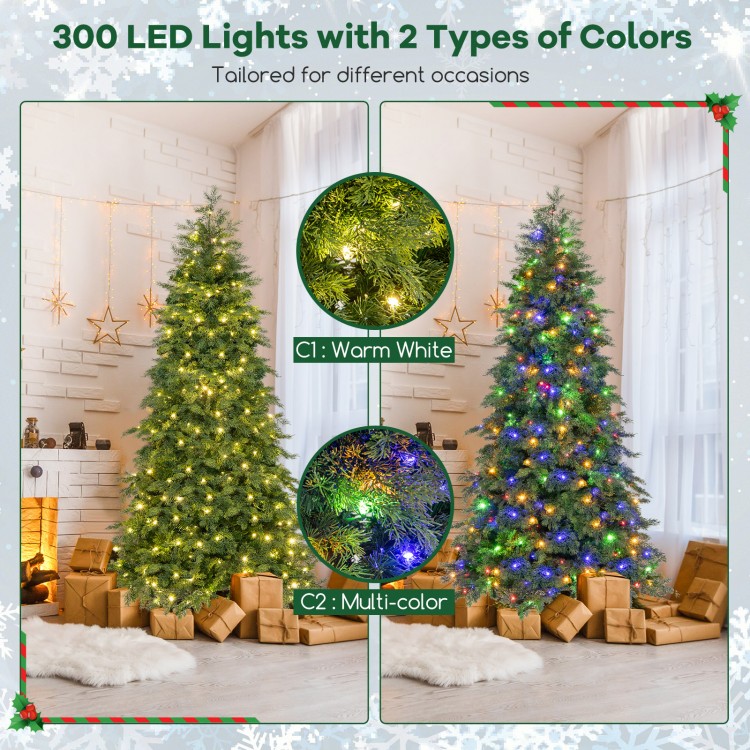 6/7.5 Feet Pre-Lit Artificial Christmas Tree with 11 Modes and Metal Stand