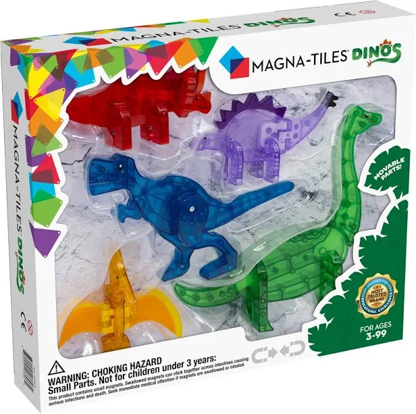 Magna-Tiles Dinosaur Figurine Set, 5 Magnetic Dinosaurs, Movable Parts, STEAM Toy