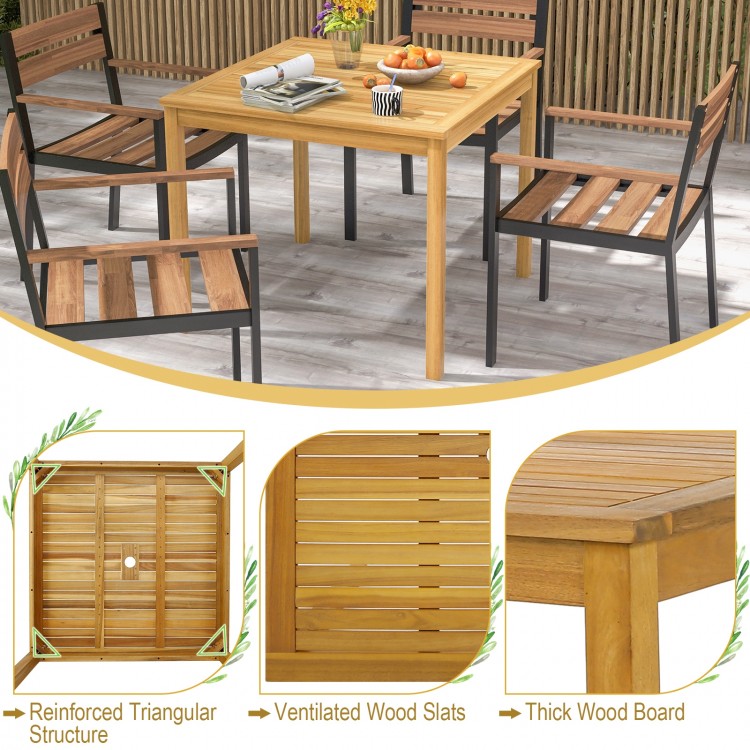 Square Acacia Wood Outdoor Dining Table with Umbrella Hole