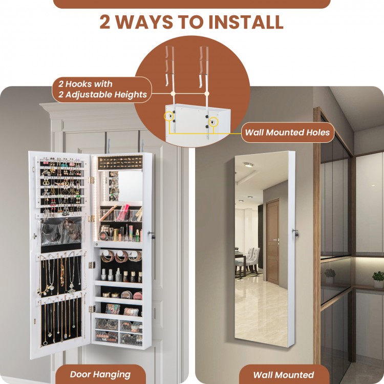 Wall Mounted Jewelry Cabinet with 3-Color Lights