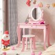 Kid Vanity Table Stool Set with Oval Rotatable Mirror