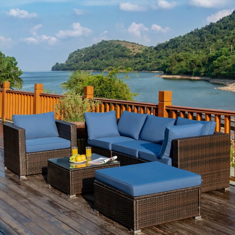 6 Pieces Patio Rattan Furniture Set with Cushion