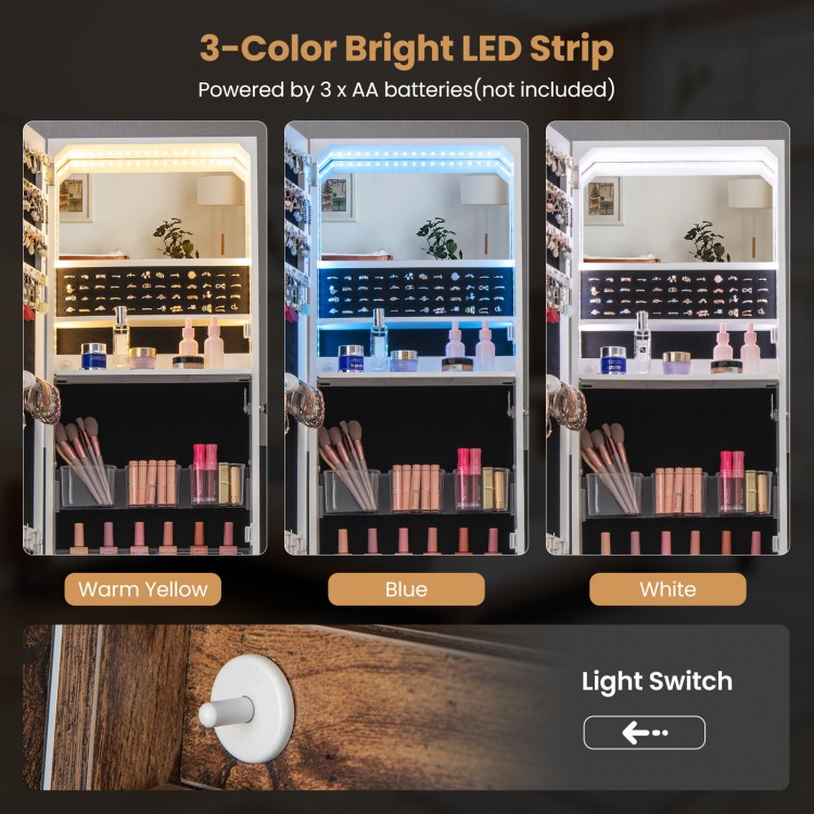 Lockable Freestanding Jewelry Organizer with Full-Length Frameless Mirror