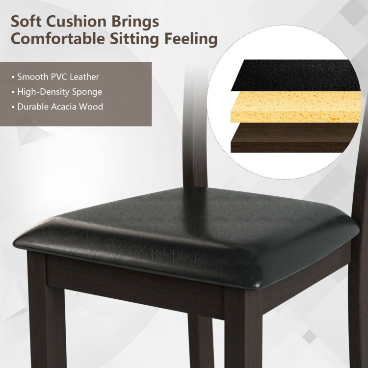 Set of 2 Dining Chairs With Rubber Wood Frame and Upholstered Faux Leather Seat