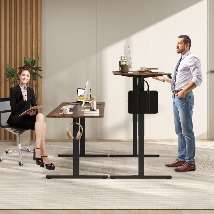 Electric Standing Desk with 3 Memory Heights and 2 Hanging Hooks and Cable Holes