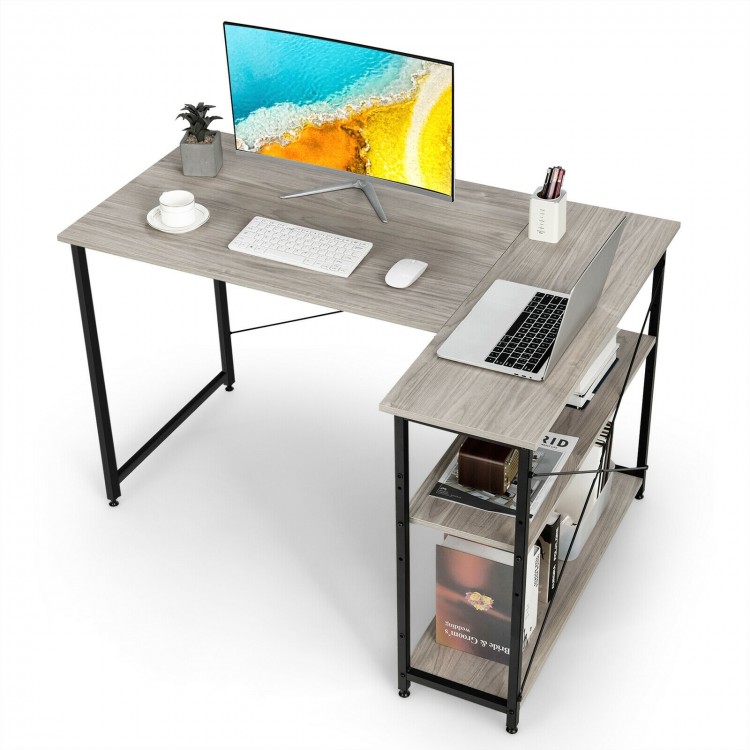 48 Inch Reversible L Shaped Computer Desk with Adjustable Shelf