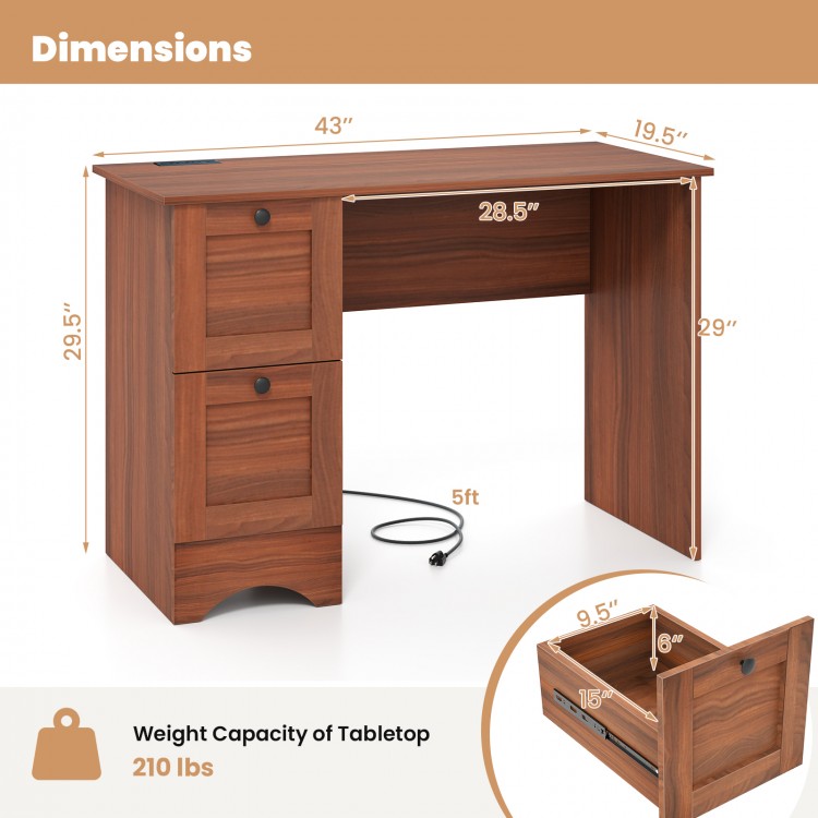 Wooden Computer Desk Workstation with 2 Drawers for Home and Office