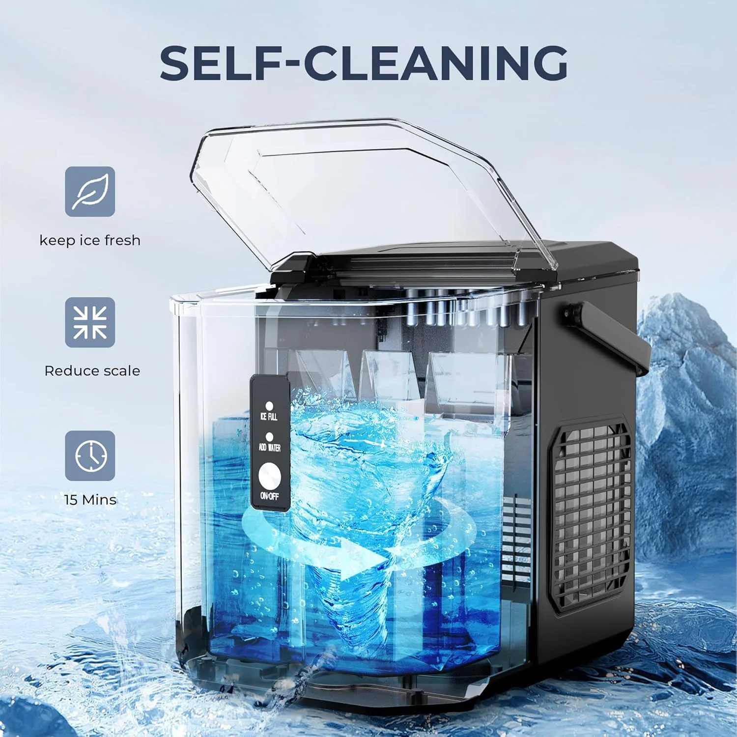 EUHOMY Nugget Ice Maker Countertop, Ready in 8 Mins, 35lbs/24H, Self-Cleaning, Portable Ice Makers Machine with Ice Scoop & Basket, Sonic Ice Maker with Chewable Pellet Ice for Home/Party/RV/Camping