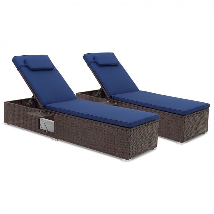 Outdoor PE RattanChaise Lounge with 6-level Backrest