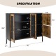 48 Inch Industrial Kitchen Buffet Sideboard with Metal Mesh Doors and Anti-toppling Device