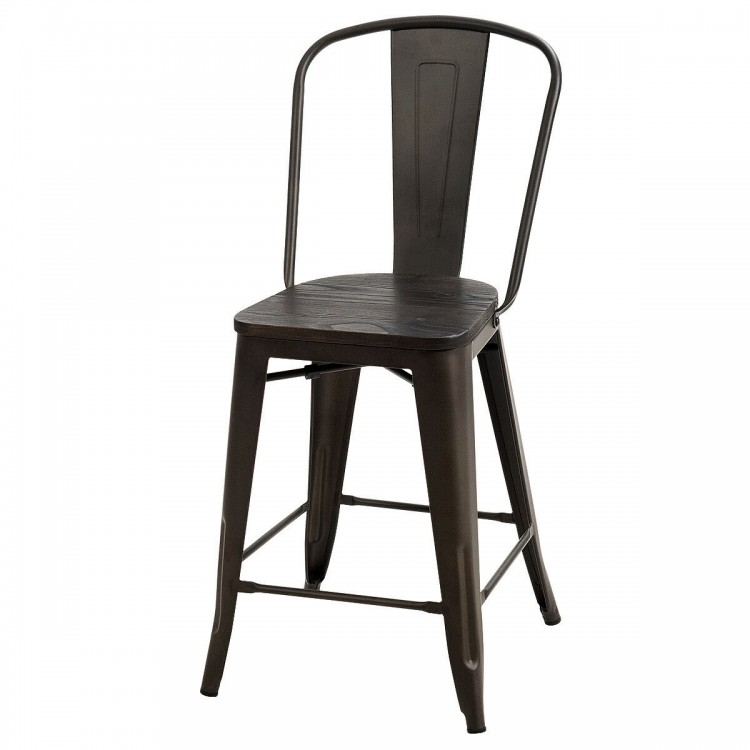 Set of 4 Industrial Metal Counter Stool Dining Chairs with Removable Backrest