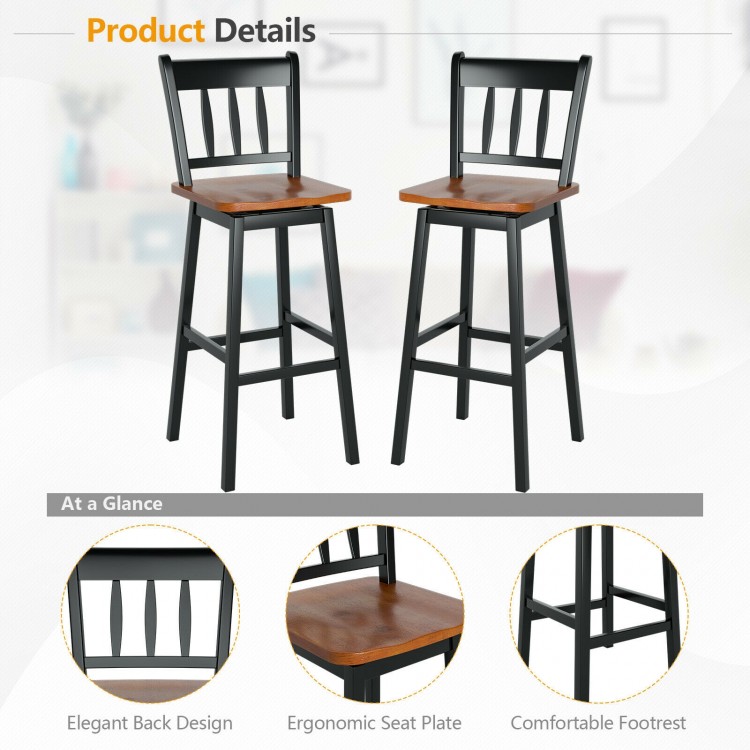 30.5 Inch Set of 2 Swivel Bar Stools with 360° Swiveling