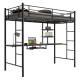 Twin Size Loft Bunk Bed with Desk Storage Shelf and Full-Length Ladders