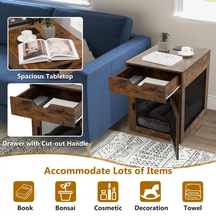 Furniture Style Dog Kennel with Drawer and Removable Dog Bed