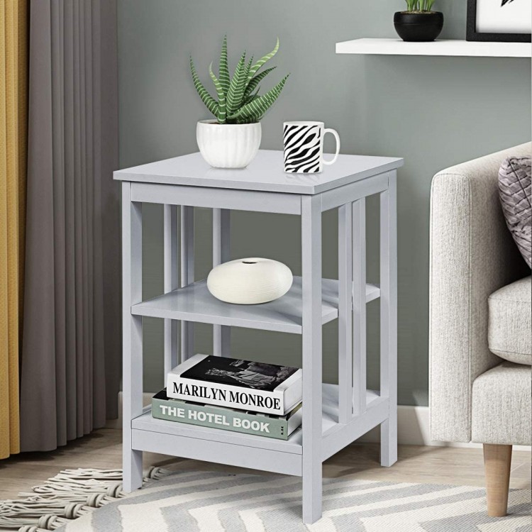 3-Tier Nightstand Set of 2 with Reinforced Bars and Stable Structure