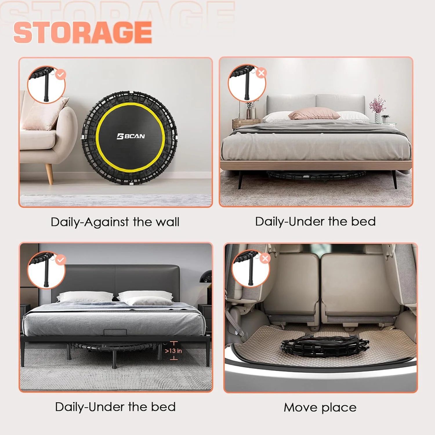 BCAN 450/550 LBS Foldable Mini Trampoline, 40