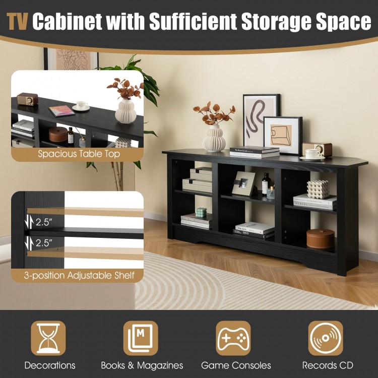 58 Inch TV Stand with 6 Open Storage Shelves for TVs up to 65 Inches