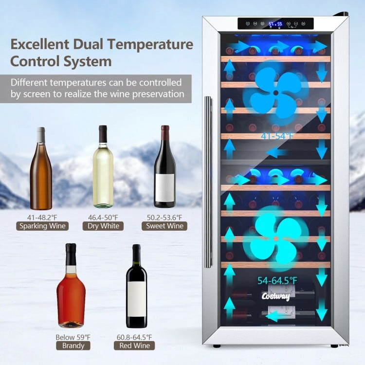 43 Bottle Wine Cooler Refrigerator Dual Zone Temperature Control with 8 Shelves
