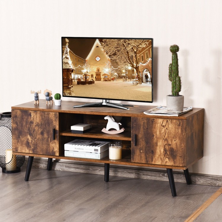 Industrial Retro TV Stand with Storage Cabinets and Open Shelf