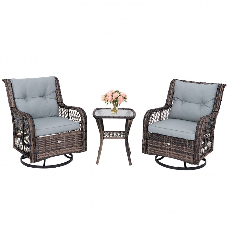 3 Pieces Outdoor Swivel Rocker Set with Small Side Table