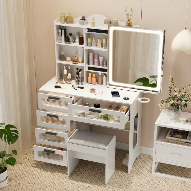 Makeup Vanity Desk with Mirror and Charging Station