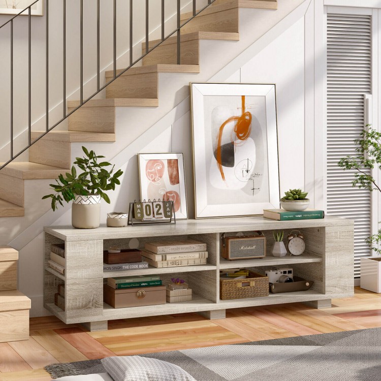 Wooden TV Stand with 8 Open Shelves for TVs up to 65 Inch Flat Screen