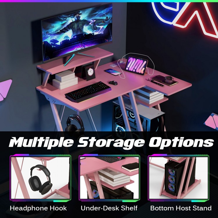 L Shaped Gaming Desk with Outlets and USB Ports