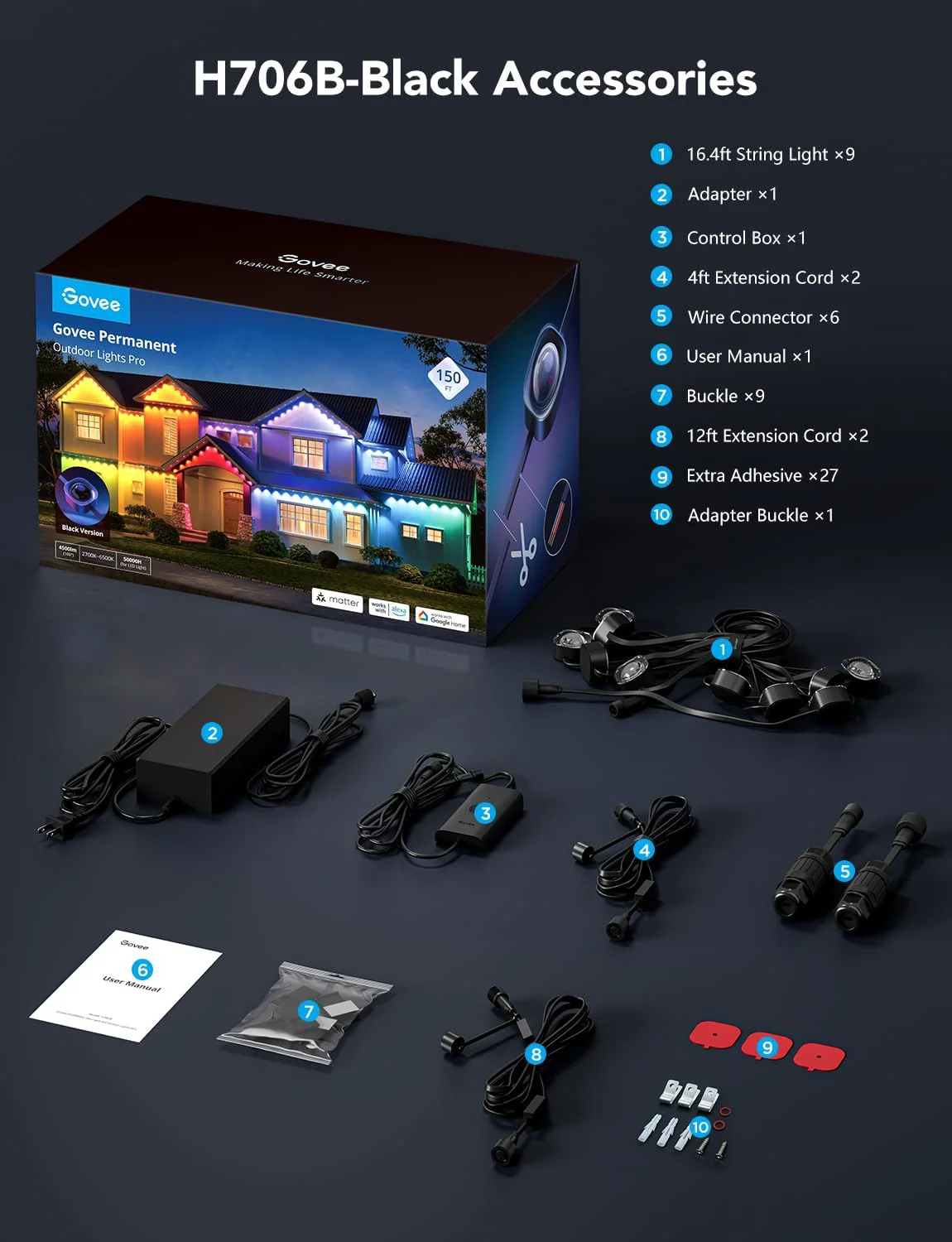 Govee Permanent Outdoor Lights Pro, 100ft with 60 RGBIC LED Lights for Daily and Accent Lighting, 75 Scene Modes for Halloween, IP67 Waterproof, Works with Alexa, Google Assistant, Matter, White