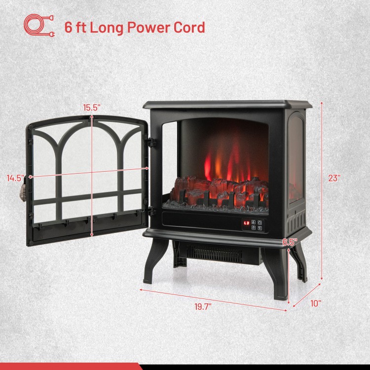1400W Electric Stove Heater with 3-Level Flame Effect and 3-Sided View