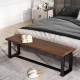 Wood Dining Bench with Metal Frame and Adjustable Footpads