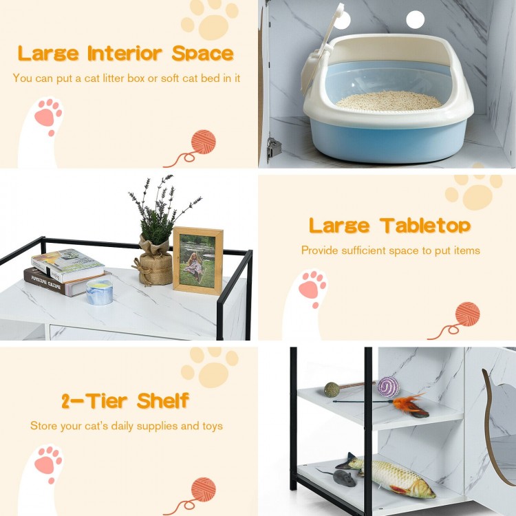Enclosure Hidden Litter Furniture Cabinet with 2-Tier Storage Shelf