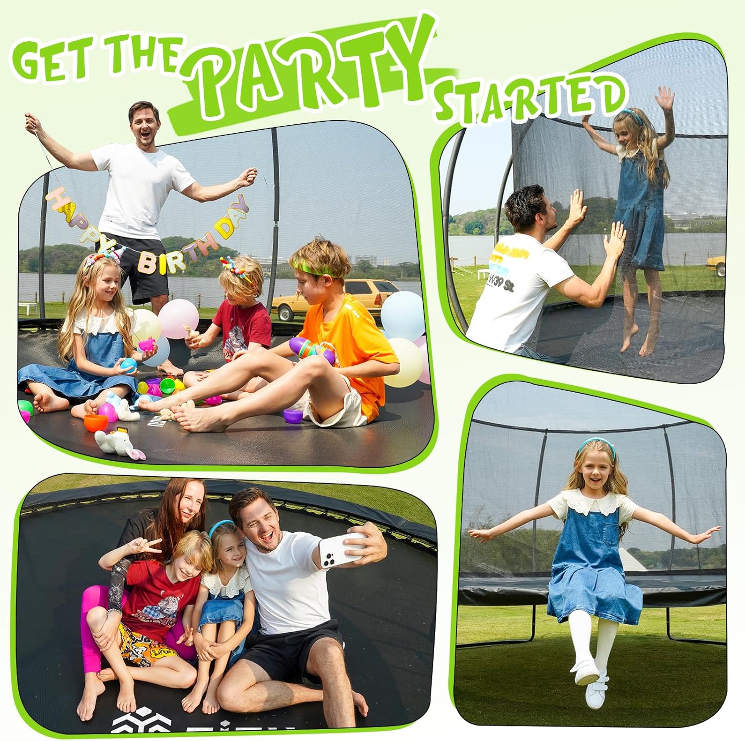 Gigu 10FT 12FT 14FT Recreational Trampolines with Enclosure Net and Ladder and Anti-Rust Coating, ASTM Approved Trampoline Outdoor for Kids and Adults Outdoor Yard Trampolines