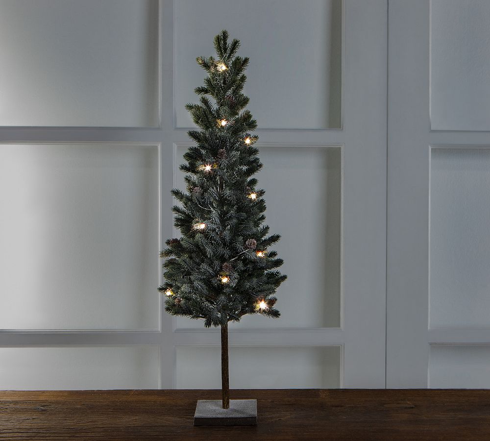 Brand Portable Pre-Lit Snowy Pine Tree with Clear LED Bulbs, USB Powered, 48-Hour Battery Life