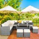 7 Pieces Outdoor Wicker Sectional Sofa Set with Dining Table