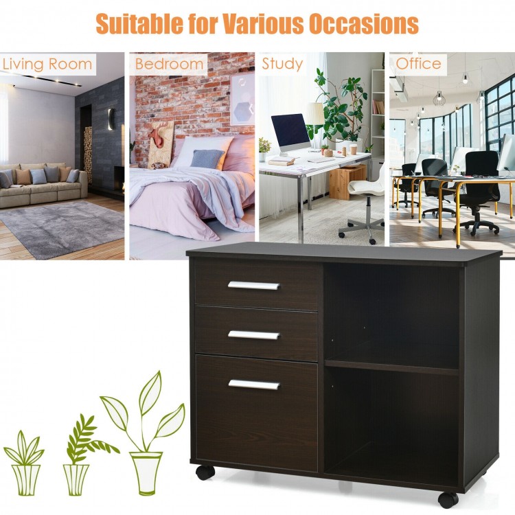 3-Drawer Mobile Lateral File Cabinet Printer Stand