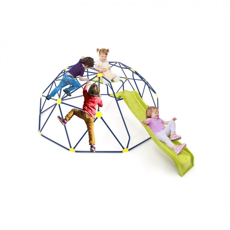 13.3 FT Climbing Dome Geometric Dome Climber with Extended Wavy Slide and 2 Rest Platforms