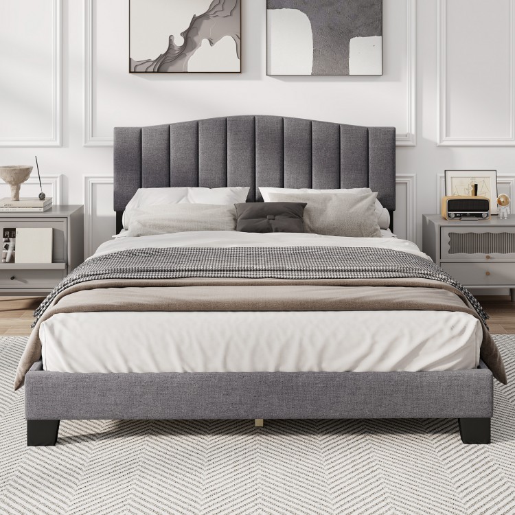 Modern Upholstered Bed Frame with Adjustable Vertical Channel Tufted Headboard