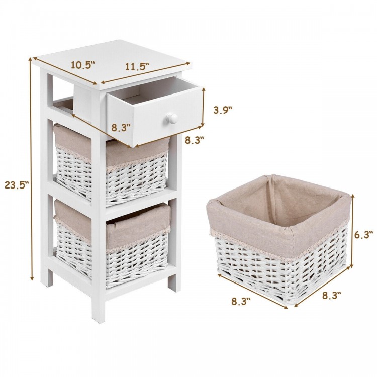 2 Pieces Bedroom Bedside End Table with Drawer Baskets