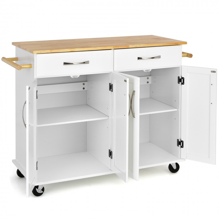4-Door Rolling Kitchen Island Cart Buffet Cabinet with Towel Racks Drawers