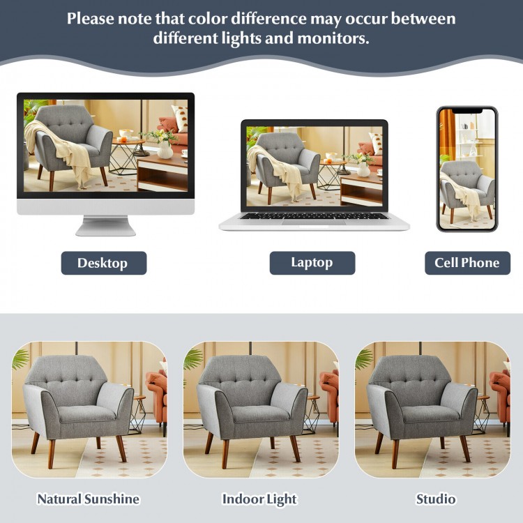 Modern Tufted Fabric Accent Chair with Rubber Wood Legs