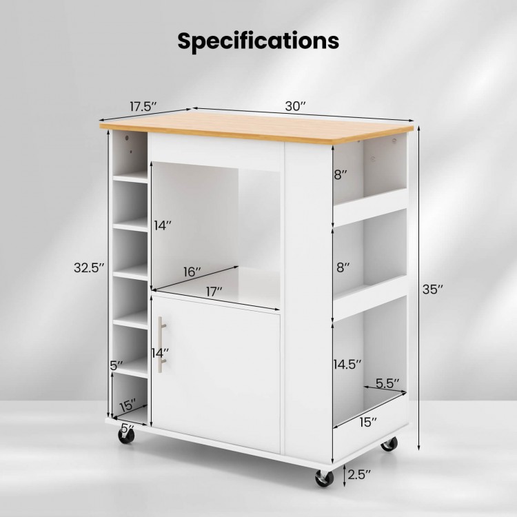 Kitchen Cart on Wheels with Bamboo Top and 6-Bottle Wine Rack