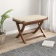 Folding Natural Rattan Ottoman with Hand-woven Seat