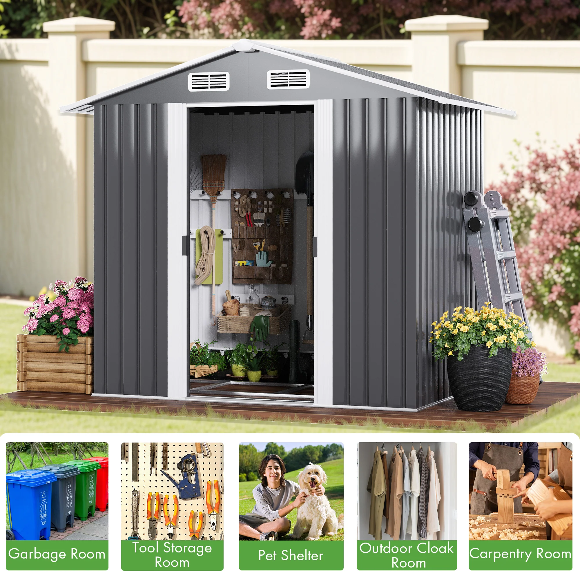 Garden Shed Outdoor Storage Shed 131x195x186cm