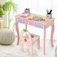 Kids Vanity Princess Makeup Dressing Table Chair Set with Tri-fold Mirror