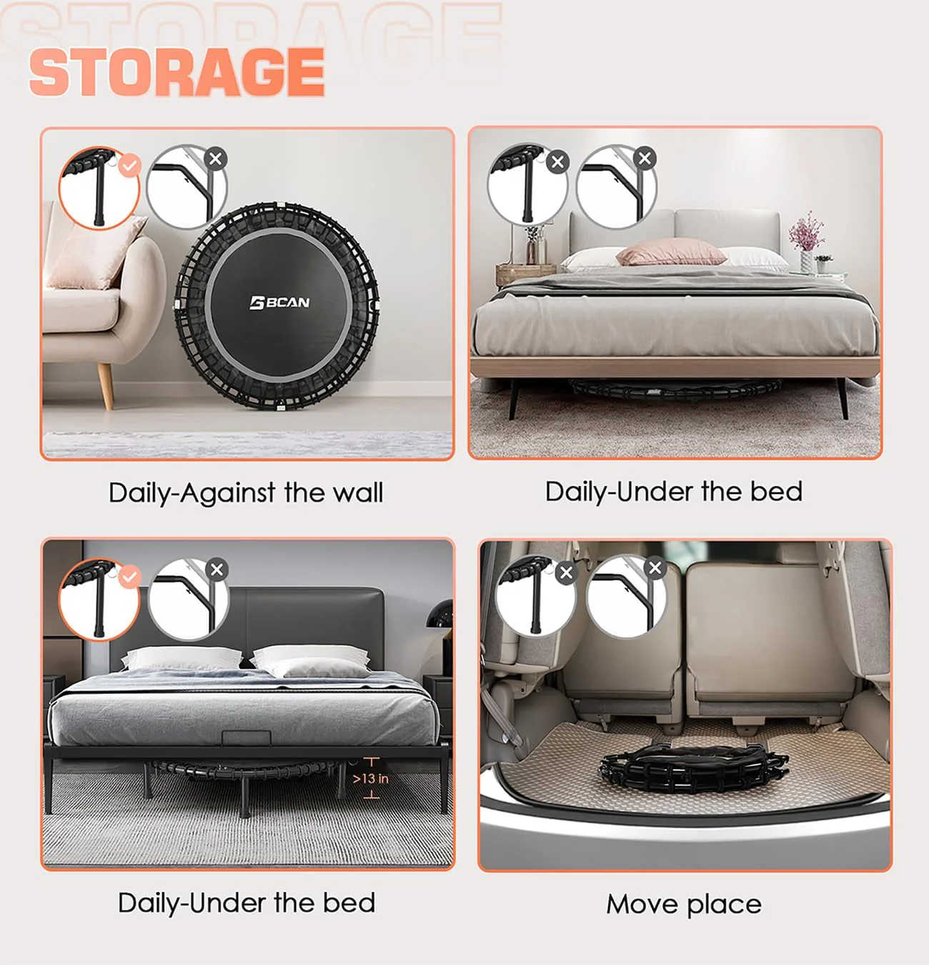 BCAN 450/550 LBS Foldable Mini Trampoline, 40