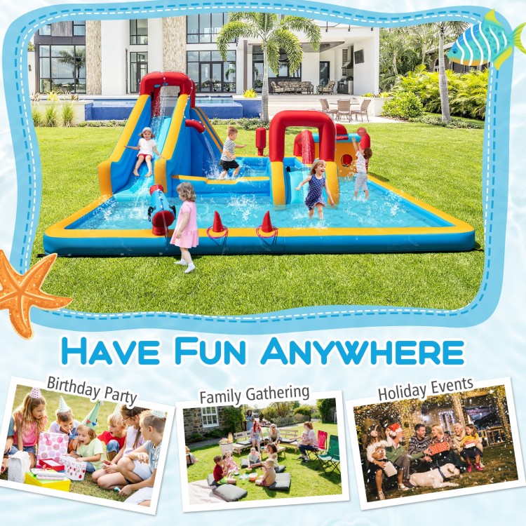 Inflatable Double Water Slide Park 9-in-1 Giant Bounce House 750W Blower Included