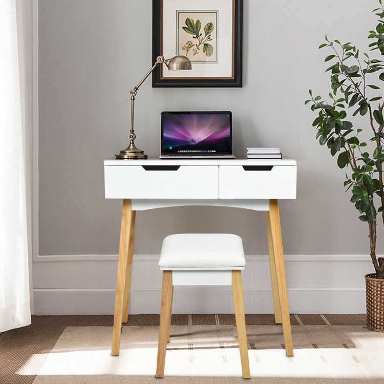 Wooden Vanity Table with Flip Top Mirror and Cushioned Stool