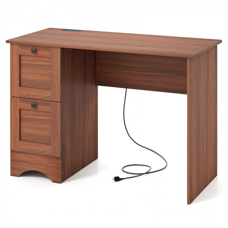 Wooden Computer Desk Workstation with 2 Drawers for Home and Office