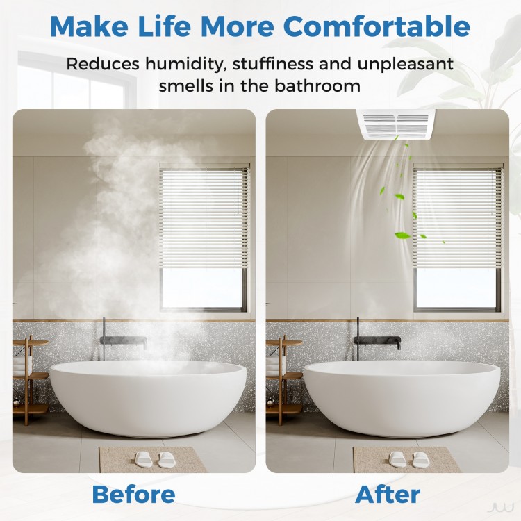 200 CFM Bathroom Exhaust Fan with Metal Housing and 6 Inches Duct for 200 Sq.Ft