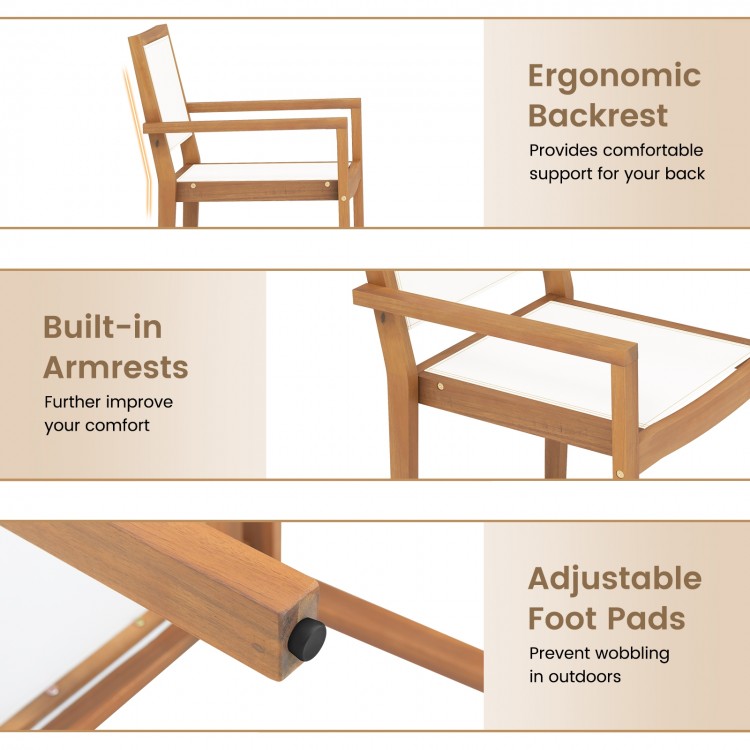 Stackable Outdoor Dining Chair Set of 2 with Acacia Wood Frame